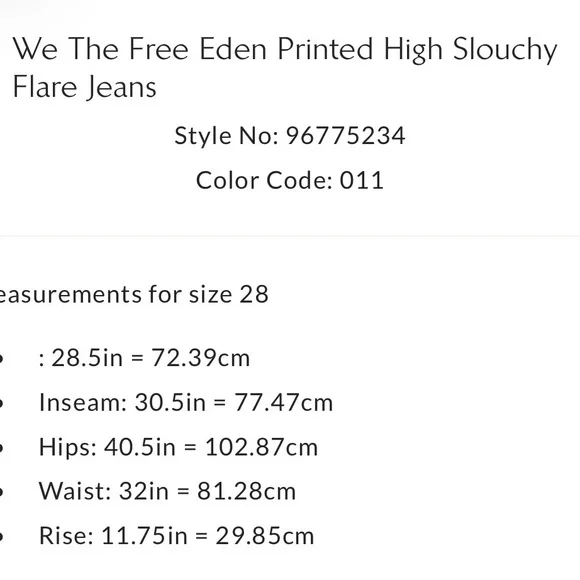 We The Free Eden Printed Wide Leg Slouchy Flare Jeans Size 28 NWT - Picture 4 of 14